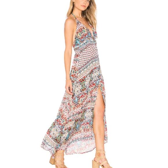 Raga Revolve Riviera Vibe Maxi Halter Dress Patchwork Paisley Boho Cottage Large - Picture 1 of 15